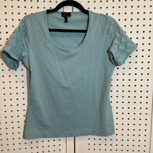 Escada Exclusively for Neiman Marcus Tee Top Ruched‎ Sleeve Blue